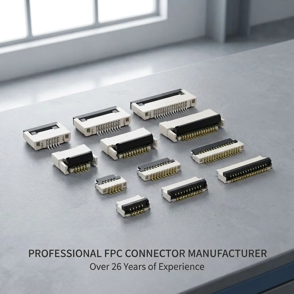 FPC connector with spacing of 0.5 mm/1.0 mm, retractable, top/bottom contact, FFC flat cable socket.